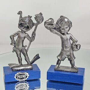 Vintage Peltro Cesellato a Mano Pewter Sculptures Pair Handmade In Italy Set